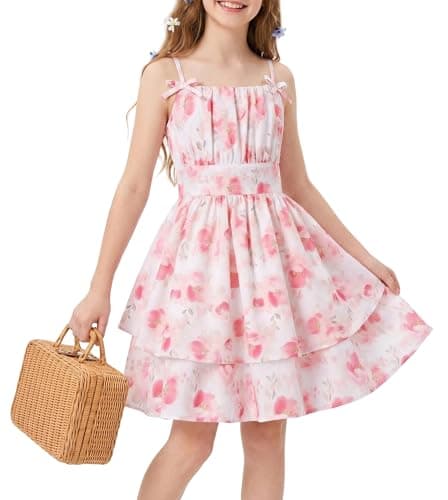 GRACE KARIN Dress for Teens Flower Girl Hawaiian Summer Floral Beach Sundress Spaghetti Strap Graduation Dresses Size 14