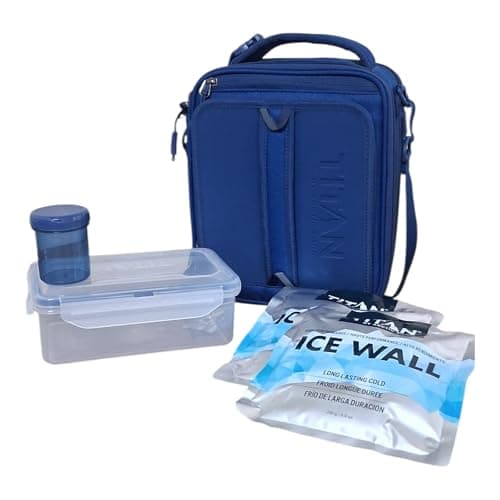 Titan by Arctic Zone Expandable Lunch Box – Insulated, Crush-Resistant Cooler with 2 Ice Walls & Leak-Proof Lining – Meal Prep Bag with Strap & Container for Work & Travel | Black (Navy Blue)