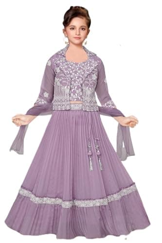 CLOTH ADDA Traditional Indian Ethnic Girls Lehenga Choli with Jacket Set, Georgette Fabric, DB-319
