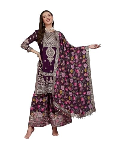 HSD kurta set for women wedding party wear embroidered kurti with sharara palazzo & dupatta