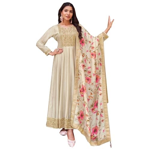 Designerharsha Indian Ready to Wear Anarkali Gown Suits Pakistani Stitched Salwar Kameez Dresses (US, Numeric, 46, Regular, Regular, White)
