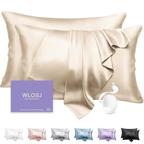 WLOSJ 100% Silk Pillow Cases 2 Pack King Size Mulberry Silk Pillowcase Set of 2 for Hair and Skin 22 Momme Highest Grade 6A Silk Cooling Soft Smooth with Zipper 20 x 36 Inches, Beige