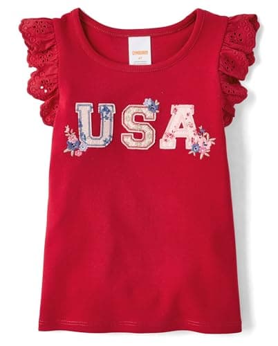 Gymboree,Girls,and Toddler Flutter Sleeve T-Shirt,USA Red,6