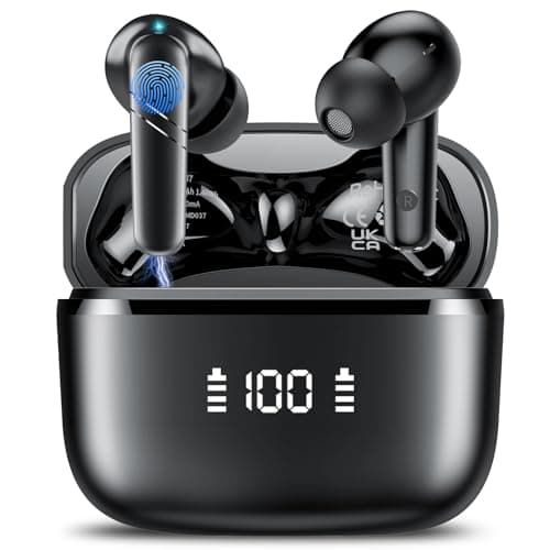 Wireless Earbuds, Bluetooth 5.4 Headphones 48H Playtime Ear Buds, Bluetooth Earbuds Stereo with LED Display, Clear Call, IPX7 Waterproof in Ear Earphones with ENC Mic for Phones/Sports/Laptop, Black