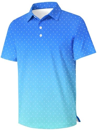 NikNio Boys Polo Shirt Short Sleeve Performance Dry Fit Stretch Funny Print Collared Golf Shirts for Boy Blue Palm 7-8 Years