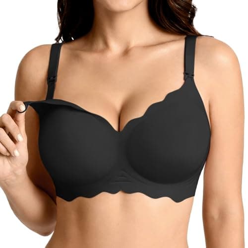 Maternity Nursing Bra for Women Breastfeeding - Jelly Pregnancy Pumping Breast Feeding Seamless Bras with Support - Hands Free Plus Size Supportive Wireless Sleep Padded Sports Bralette (Black,L)