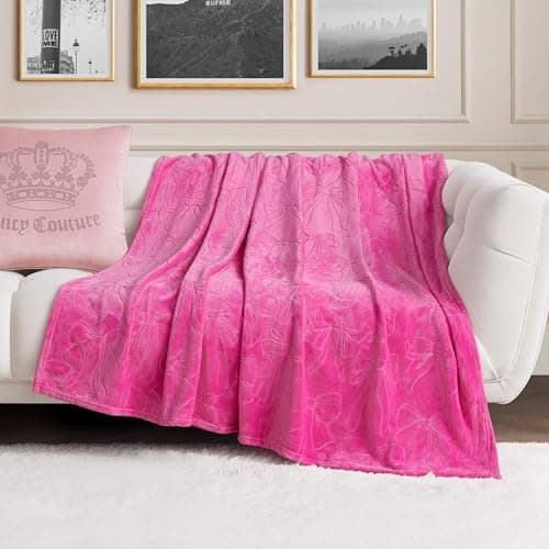 Juicy Couture Embossed Plush 6...Blanket, Princess Bow Hot Pink