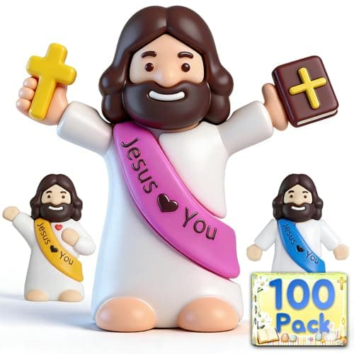 100PCS Little Jesus Figures, Mini Jesus Figurines in Bulk, Multicolor Tiny Jesus Set with Jesus Loves You Figures for Easter Egg Stuffers, Hide and Seek, Baptism, Faith Activities, Religious Gifts