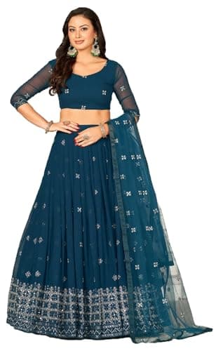 Shriva Fashion Women's ready-to-wear lehenga choli set for traditional wedding Navratri with embroidery (0311) (Turquoise, 38)