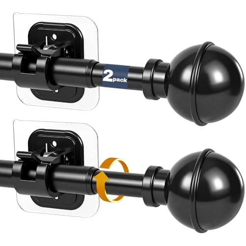 Adhesive Curtain Rod No Drilling for Windows 27 to 84",Renter Friendly No Drill Adjustable Rod, 5/8 Inch Diameter Easy Install Non Screw Screwless Apartment Rods with Stick on Bracket Holder 2-Pack