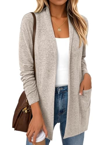 LILLUSORY Cardigan Sweaters for Women Lightweight Open Front Cardigans Casual Loose 2026 Fall Outfits with Pockets CoffeeGrey XS