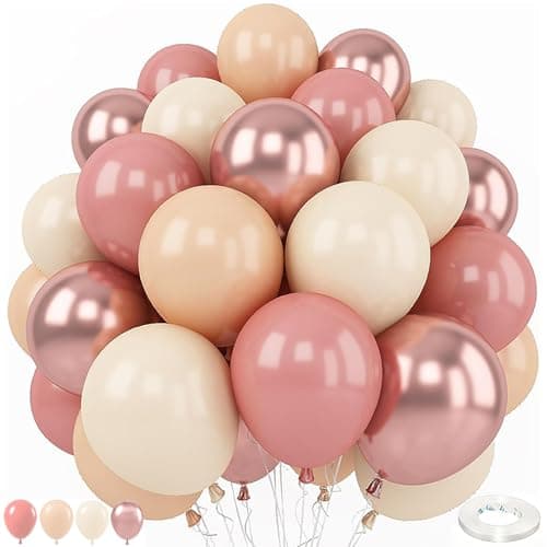 LAOREI 60pcs Dusty Pink Balloons 12 Inch Blush Pink Dusty Rose Nude Balloons Ivory White Metallic Rose Gold Decorations for Boho Baby Shower Girl Birthday Party Wedding Bridal Shower Party Decorations