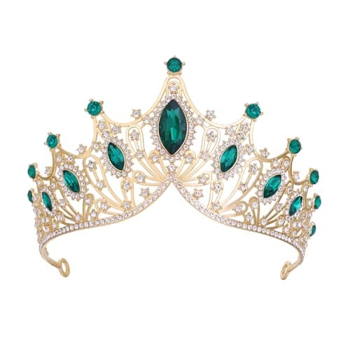 Crystal Tiaras and Crowns for Women - Wedding and Birthday Party Princess Crown Hair Accessories - Bride Rhinestone Accessories（Green）