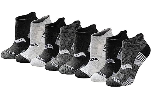 Saucony Women's RunDry Performance 8, 16 Pairs Heel Tab Athletic Socks, S-L, Black/Char/Lt. Grey Assorted (8 Pairs), Large