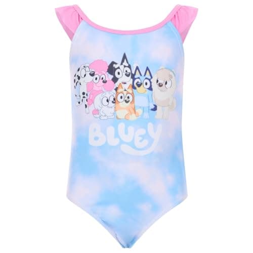 Bluey Big Girls UPF 50+ One Piece Bathing Suit Tie Dye Blue/Bubble Gum Pink 14-16