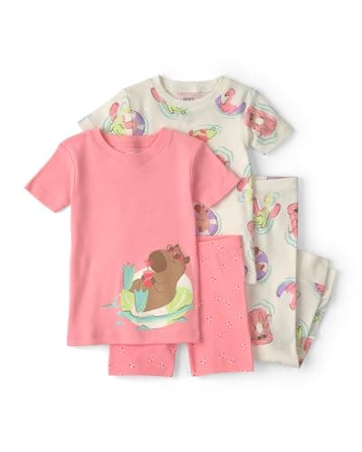 Carter's Girl 4-Piece Tight Fit Cotton Pajama Set, Pink/Ivory, 2T