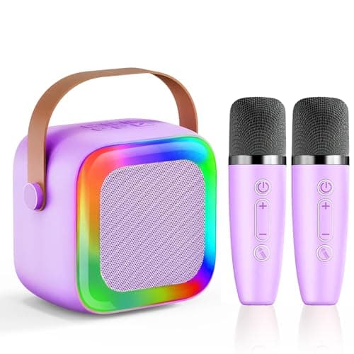 SECULEAD Mini Karaoke Machine for Kids Teen Adults, Kids Karaoke Machine with 2 Wireless Microphones and LED Lights Toys for Party, Home, Gifts for 4 5 6 7 8 9 10 11 12+ Years Girls Boys(Purple)