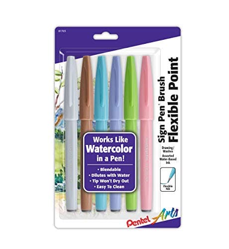 Pentel Arts Sign Pen Brush Tip...el Colors, 6-Pk (SES15C2BP6M1)