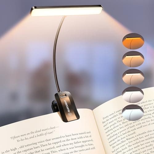 Glocusent 26 LED Rechargeable Book Light for Reading in Bed, Eye-Caring 5 Amber Colors and Stepless Dimming, Lasts 1 Week to a Months, Travel Clip on Lamp Gifts for Book Lovers, Men, Women & Kids