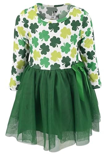 Unique Baby Girls Long Sleeve St Patricks Day Tutu Dress Shamrock Outfit for Toddlers and Kids (18M, Clover Patch)