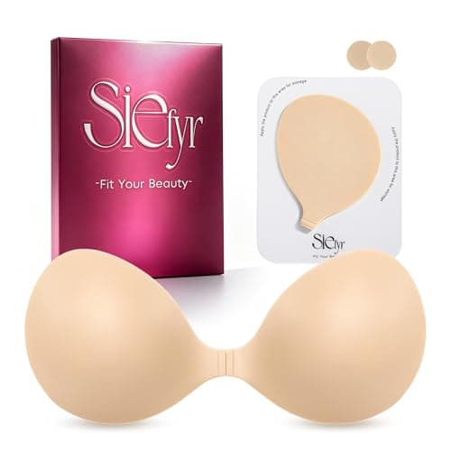 Siefyr 2026 New Invisible Strapless Sticky Bra Push up for Women C Cup, Adhesive Bra for Backless Dress, Cleavage Lift Nipple Covers for Medium Bust Nude