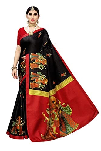 IMTRA FASHION Indian Printed Saree for Women Art Silk Sari with Unstitched Blouse
