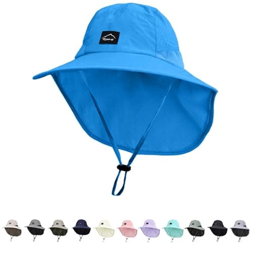 Outdoor Kids Sun Hat with Neck Flap UPF 50+ Qucik Dry Breathable Bucket Hats for Baby Boys Girls Safari Fishing Beach Hat Summer Adventure Royal Blue Age 2-12 Years