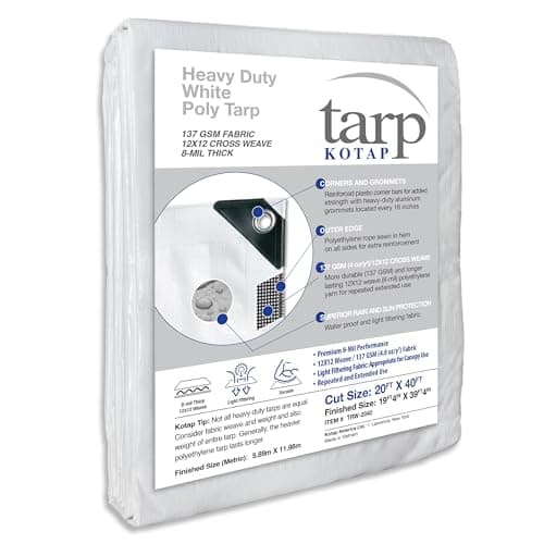 Kotap 20 x 40 Ft. Heavy-Duty P... Waterproof, White, (TRW-2040)