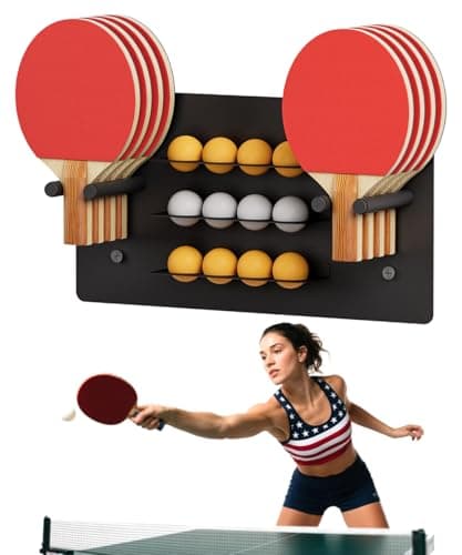 Artibear Ping Pong Paddle Holder, Wall Mounted Metal Magnetic Table Tennis Storage Rack Holds 8 Paddle & 12 Balls, Racket Display Organizer for Game Room, Garage, Sports Equipment Room, Home