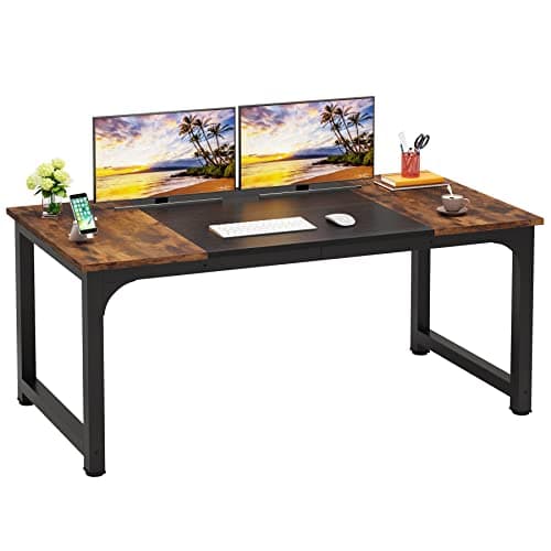 LITTLE TREE 63 Inch Large Exec...puter Office Desk, Brown+Black