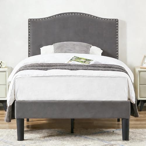 VECELO Twin Bed Frame, Platfor...Free, Easy Assembly, Dark Grey