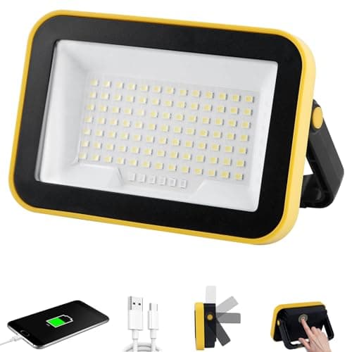AUMIO Rechargeable Work Light with Tripod Hole, 40W Portable Flood Light Battery Powered, Waterproof LED Work Lights Cordless Job Site Lighting 180° Rotate for Garage Camping Car Repairing