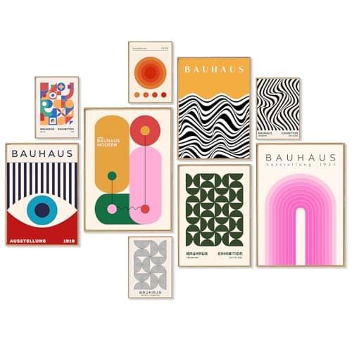 KBKBART 9PCS Eclectic Wall Art Decor, Modern Maximalist Wall Prints for Bedroom, Bauhaus Posters for Room Aesthetic, Retro Abstract Wall Collage Kit for Living Room, Funky Dorm Gallery Home Decor