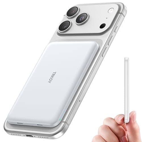 TRKOY for Magsafe Portable Charger, 5000mAh Wireless Magnetic Power Bank with USB C Charging,Travel Essential for Magsafe Battery Pack Compatible with iPhone 17/16/15/14/13/12 Series, Snow White