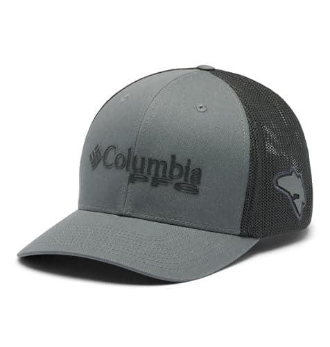 Columbia Unisex PFG Logo Mesh Ball Cap, Titanium II/Shark/PFG Stacked Logo, S/M