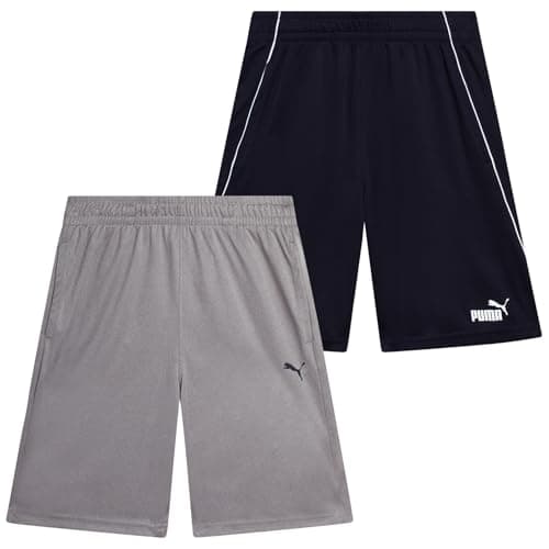 PUMA Boys Athletic Shorts - 2 Pack Active Performance Mesh Basketball Shorts for Boys (Sizes: 4-20), Size 6, Navy/Grey