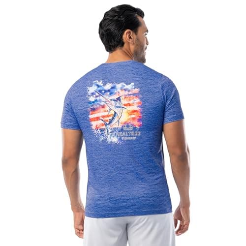 Realtree Men's Short Sleeve Performance Patriotic Fishing Shirt, Blue Cationic American Sunset, Medium