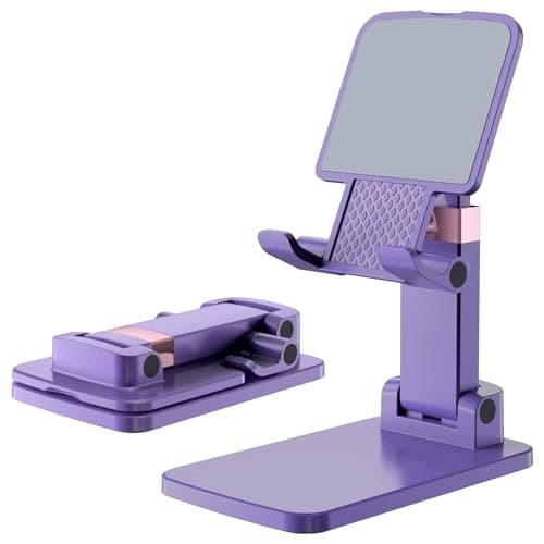 Meizigua Phone Stand for Desk, Cell Phone Holder Adjustable Cellphone Tablet Stand for Desk Height Angle Adjustable Compact Design for iPhone iPad Android Devices Under 12" (Purple, 1Pack)