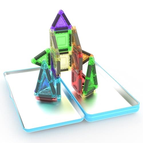 PicassoTiles Nano Tiles Magnetic Building Construction Set with Tin Storage Case Compact Colorful Mini Travel Magnet Tile Playset STEM Educational Learning Classroom Toy Blocks Kids Ages 3+ PN11