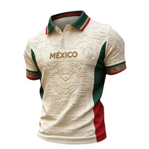 Mexico Soccer Jersey for Men Playeras De Mexico Mundial 2026 World Soccer Cup Fan T-Shirt Casual Mexican Jersey for Men Summer Graphic Mens Polo Shirts Beige Medium