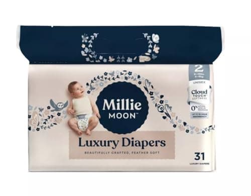 Millie Moon Luxury Diapers, (Size - 2 and 31 Count) Weight Range: 9 to 18 lbs