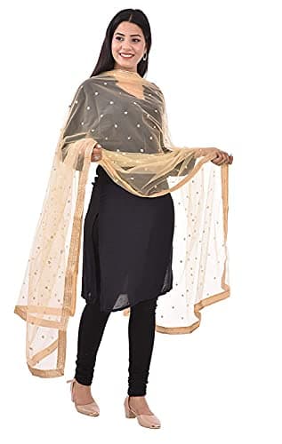 themilestocks TMS Woman s Embellished Net Dupatta Scarf Shawl Wrap Soft Indian Bridal Wedding Beige 87 Inches X 44 Inches 220 cm X 112cm