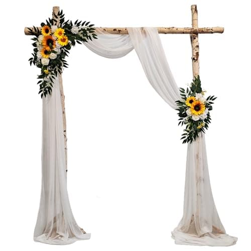Garvee Artificial Wedding Arch Flowers Kit (Pack of 3), 2 Pcs Artificial Flower Arrangement with 1 Pcs Sheer Drape Fabric for Wedding Ceremony Arbor Reception Backdrop Decoration