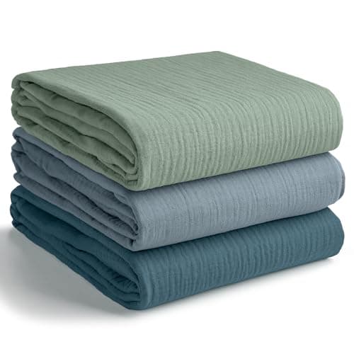 Comfy Cubs Muslin Swaddle Blankets Pack of 3, 42 x 42 Inch Soft 100% Cotton Baby Blanket Set, Large Wraps for Newborns - Self-Soothing Swaddles for Newborns - Neptune, Pacific Blue, Fern