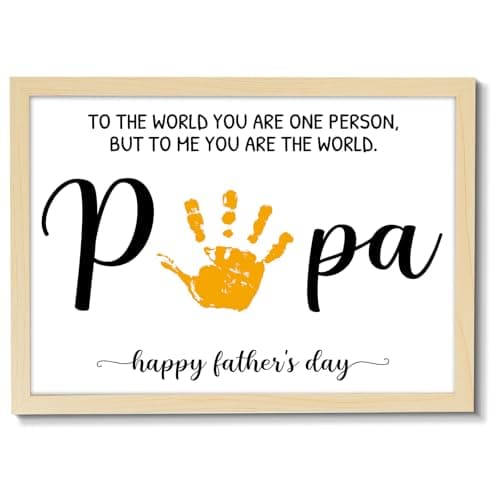 QOUBAI Best Papa Handprint Art Gifts DIY Kit Father's Day Craft from Daughter or Son Handprint Keepsake with Wood Frame for Him Dad Papa Grandpa Father's Day Birthday Holiday Activities 12x16inch