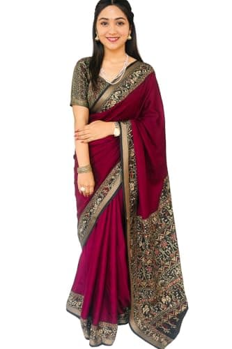 Traditional Cotton Silk Saree for Women with Intricate Embroidered Border & Pallu – Festive & Wedding Wear (Purple)