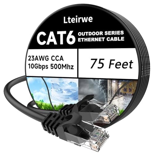 Lteirwe CAT6 Ethernet Cable 75Ft 23AWG High Speed 500MHz 10Gbps Transmission Speed, Faster Than Cat 5e/Cat 5 Ethernet Cable. Widely Used in Computers, laptops BLACK-75Feet