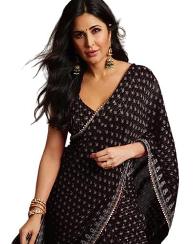 BE4ME.COM Alia Bhatt Wear Rocky & Rani Movie Celebrity Inspired Manish Malhotra Party Wear Wedding Saree (KAT-BLACK)