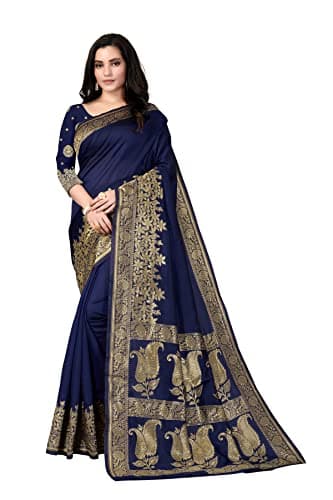 Vedant Vastram Women's Designer Banarasi & Kanjeevaram Silk Saree for Women (Meera Navy Blue)