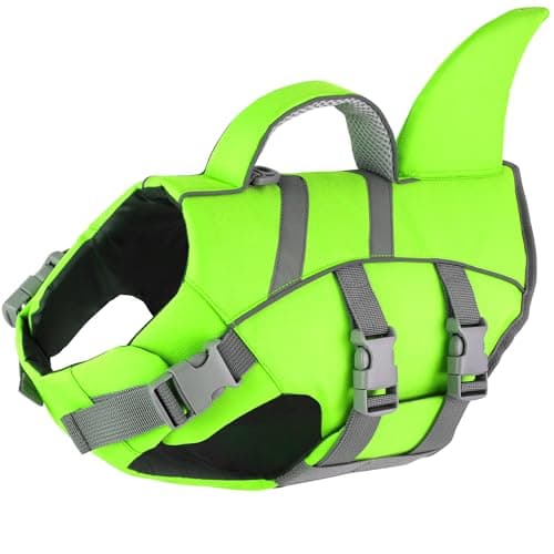 Dogcheer Dog Shark Life Jacket with Handle, Reflective High Buoyancy Swim Jacket for Small, Medium & Large Dogs, Perfect for Swimming, Boating, Paddleboarding, Surfing - Green,XS